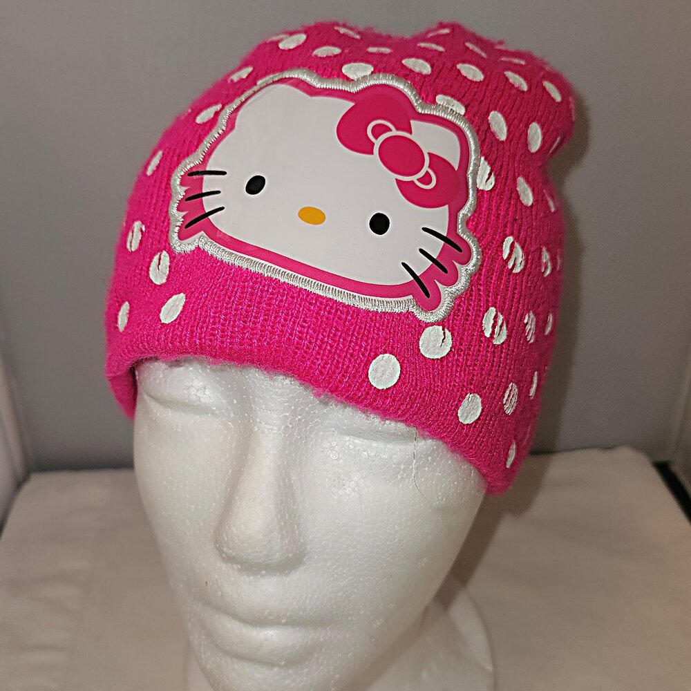 Sanrio Hello Kitty Knit Beanie Hat ~ Pink with Polka Dots